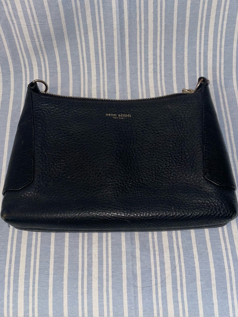 henri bendel Black Pebbled Leather crossbody Bag with Gold Logo